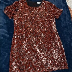 Anthropologie RO + DE Large Bronze Brown Sequin Embellished Short Mini Dress